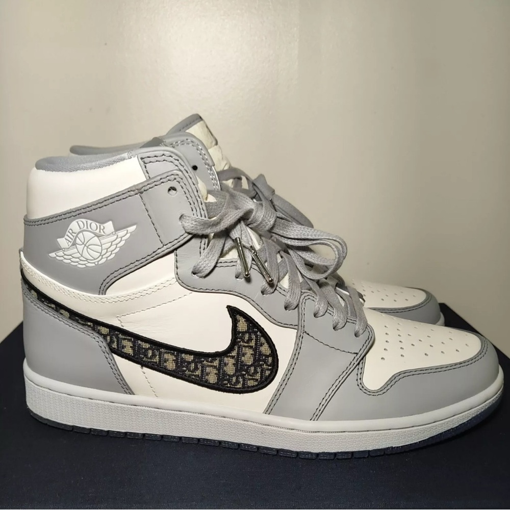 Dior Gray and White High-Top Sneakers with Logo Accent